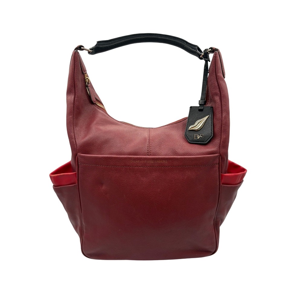 Diane von Furstenberg Hobo Bag Womens Large Burgundy Good Leather Shoulder Bag